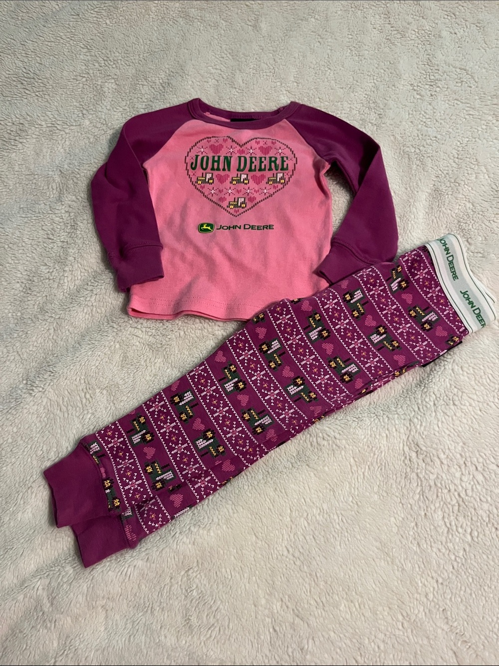John Deere Pink & Purple Heart Logo Girls Pajama Set